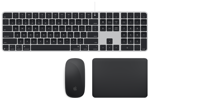 Magic accessories: Black Magic Keyboard with Touch ID, Black Magic Mouse, and Black Magic Trackpad