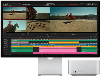 A movie being edited using Mac Studio and Studio Display