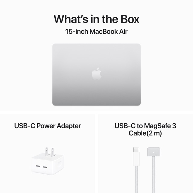 Apple 15-inch MacBook Air (M3 chip with 8-core CPU, 10-core GPU) 256GB SSD, 16GB Unified Memory, Silver - Open Box