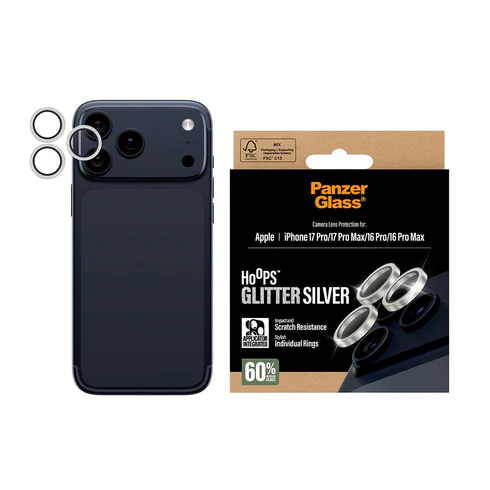 PanzerGlass Camera Lens ProtectorHoops iPhone 17 Pro/17 Pro Max-GlitterSilver-EN