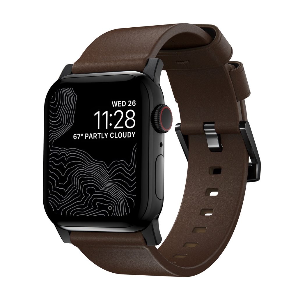 Nomad 44mm/45mm/46mm/49mm Modern Strap for Apple Watch - Black Hardware / Black Leather
